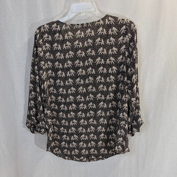 Pixley Size Small Black and Cream Elephant Print Blouse - Picture 3 of 13
